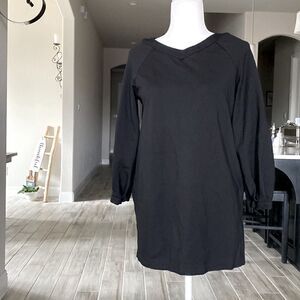 Zara Trafaluc Jet Black Tunic Mini Dress V Neck Pockets Long Sleeves S Viscose